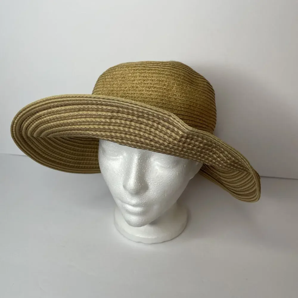 CAPPELLI Strawworld Women's Straw HAT with Striped Fabric Ribbon Detail BEIGE